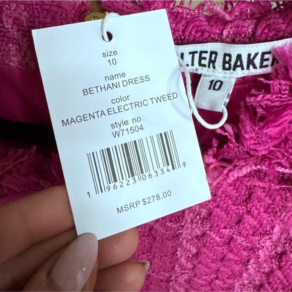 Walter Baker Magenta Tweed Bethani Dress Size 10 Frayed Sleeveless NWT MSRP $278 - Picture 5 of 7